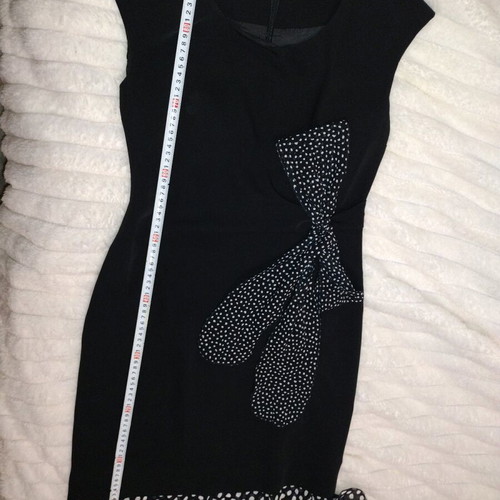 Black sleeveless dress made of silk gabardine and lining like new, polka dot set