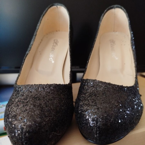 Evening shoes size 38, new, black with glitter finish, 10 cm heel
