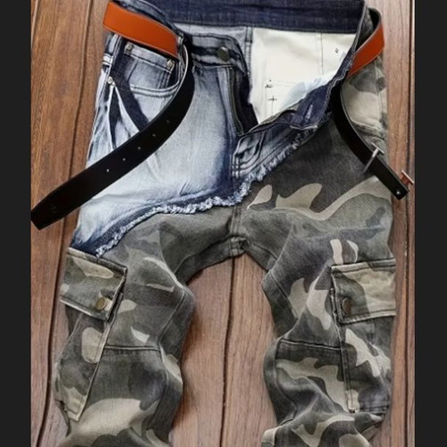 Jean Cargo men's pants new, size L, camouflage blue and green