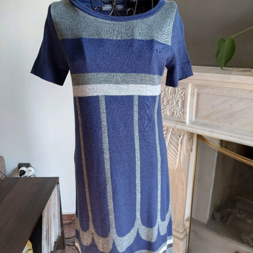 Sandro Ferrone midi dress made of merino wool like new, gray and blue