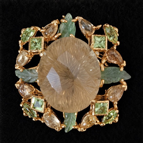 Silver and gold-plated ring with opal, peridot and tanzanites, like new