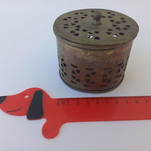 Old handmade silver-plated box candle holder used