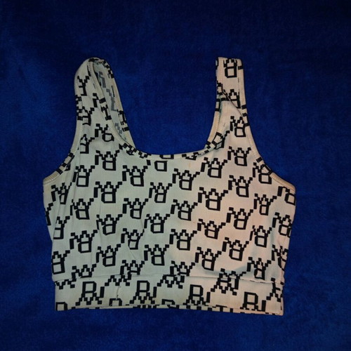 Crop top with built-in bra like new, white with black pattern, size S-M