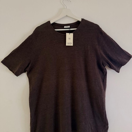 T-shirt Slim Fit 100% λινό καφέ μέγεθος XL