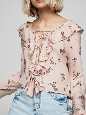 Coquette Top New Pink Floral With Ruffles Size M