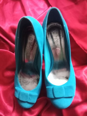 Branded high heels like new, natural suede, size 37, pink and turquoise