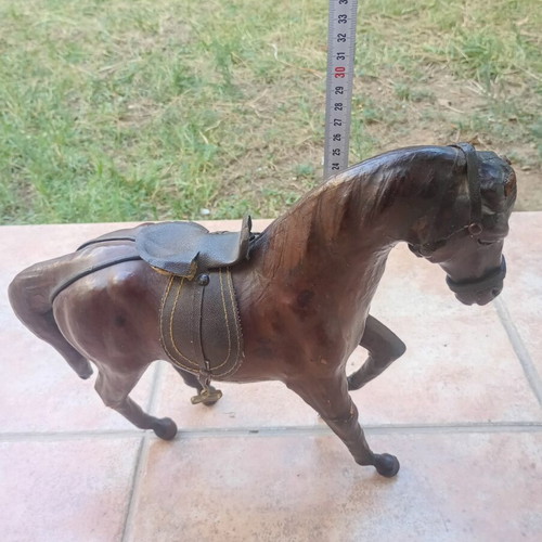 Vintage handmade wooden horse with leatherette