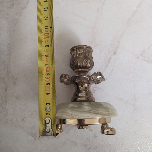Vintage candle holder made of onyx and brass - height 9 centimeters