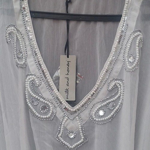Milk and Honey white short kaftan blouse with embroidery