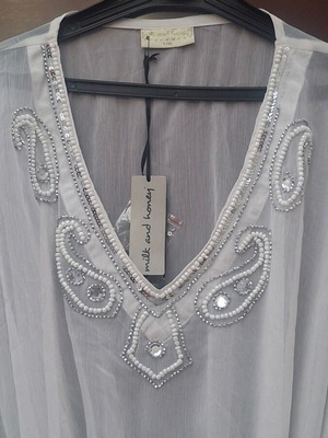 Milk and Honey white short kaftan blouse with embroidery