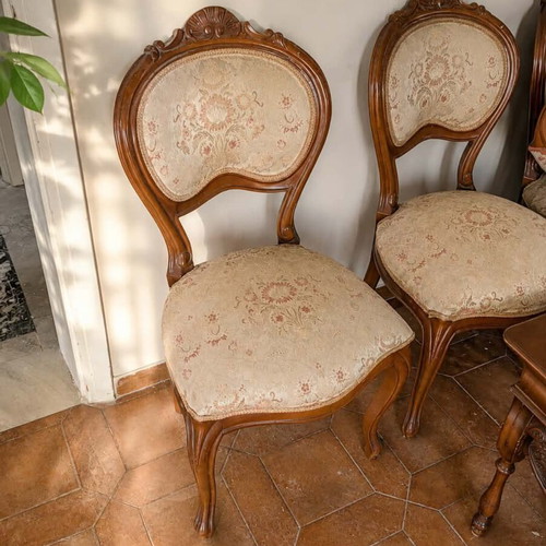 Handcrafted Carved Dining Set Solid Wood Oval Table with 6 Chairs like new