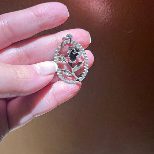 Rose pendant necklace vintage silver 800 used