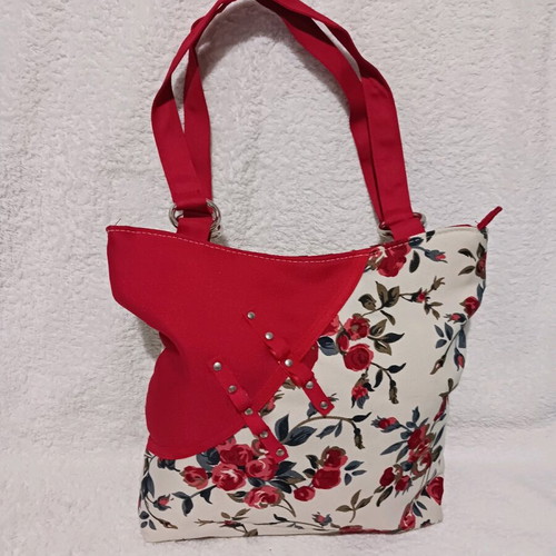 Shoulder bag new, fabric with floral pattern