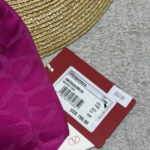 Valentino Garavani Straw Bucket Hat VLogo Silk Ribbon Size 57 New