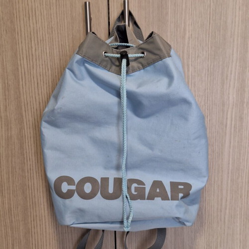 Cougar vintage backpack drawstring bag, light blue and grey