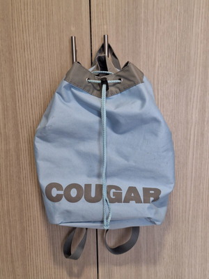 Cougar vintage backpack drawstring bag, light blue and grey
