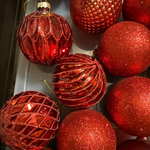 Christmas balls red new, all together
