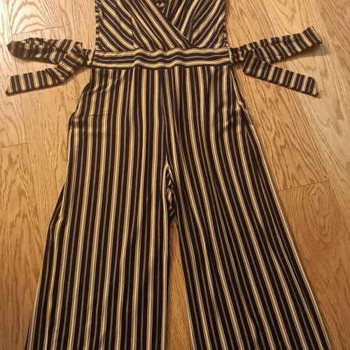 King Louie one-piece jumpsuit like new, striped blue with beige, size Large