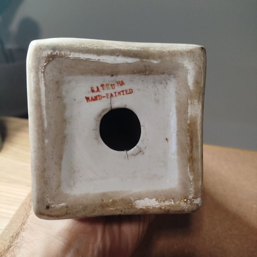 Macau Satsuma candle holder handpainted used, vintage