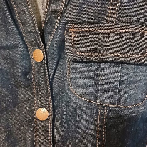 Denim dress ALE elastic midi with brown leather belt size S like new