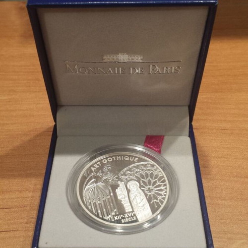 France 6.55957 Francs 2000 silver coin new, Art Gothique with box and COA