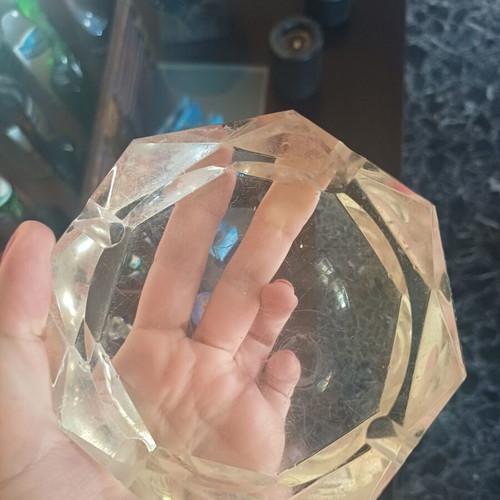 Vintage heavy crystal ashtray mid-century modern
