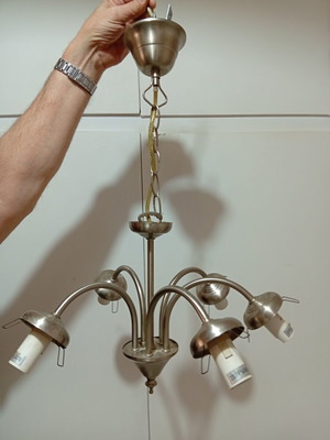 Metal Five-Light Ceiling Lamp used, matte silver nickel finish