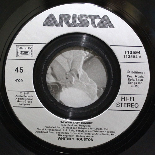 Whitney Houston I'm Your Baby Tonight 7" vinyl single used, pop