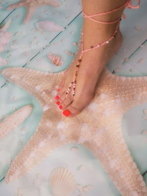 Κοσμήματα Barefoot για τα πόδια ροζ με χάντρες καινούργιο
