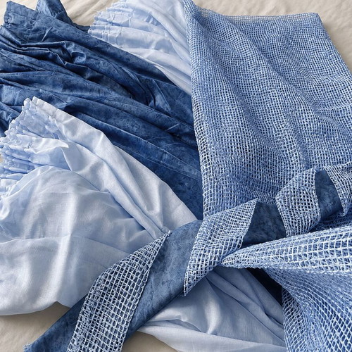 Curtains set of 4 like new, blue razmir and light blue georgette