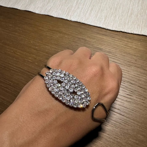 Metal bracelet handcuff like new, silver with decorative stones