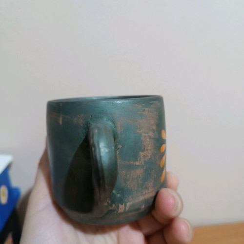 Handmade ceramic mug with two handles like new