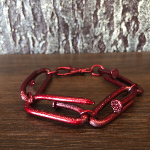 Metallic Red Steel Statement Bracelet