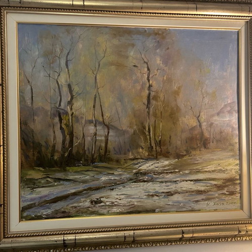 Winter landscape painting used with unique frame