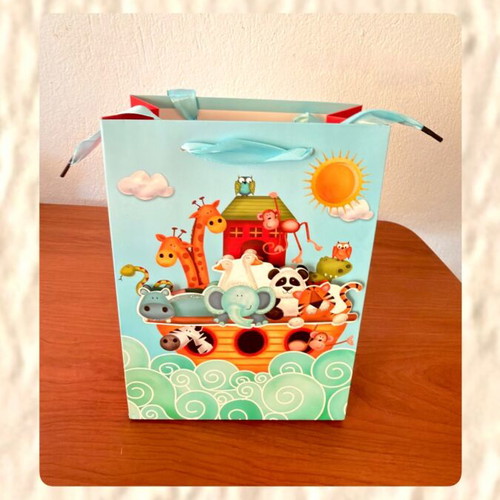 Noah's Ark gift bag with satin ribbon handle