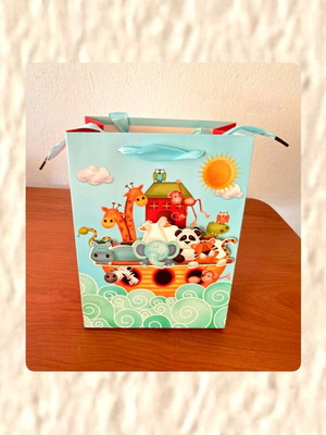 Noah's Ark gift bag with satin ribbon handle