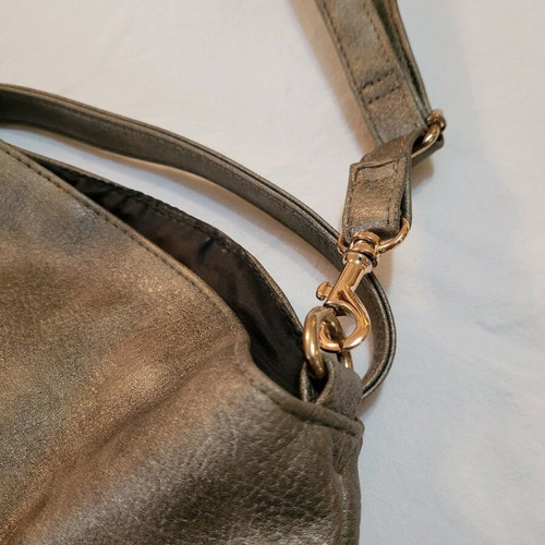 Women’s shoulder bag used, metallic grey, leatherette