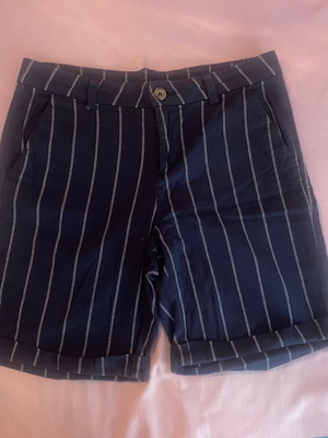 Striped shorts used, blue with white stripes, size S