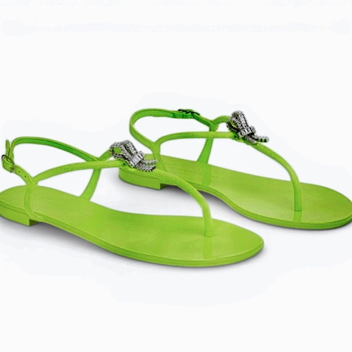 Giuseppe Zanotti neon green crystal detail flat sandals used