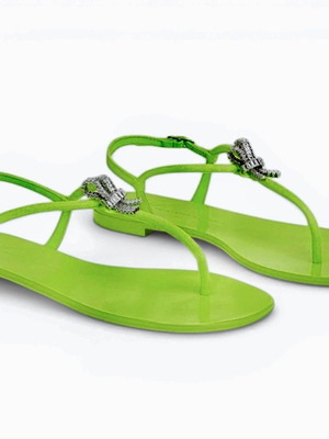 Giuseppe Zanotti neon green crystal detail flat sandals used