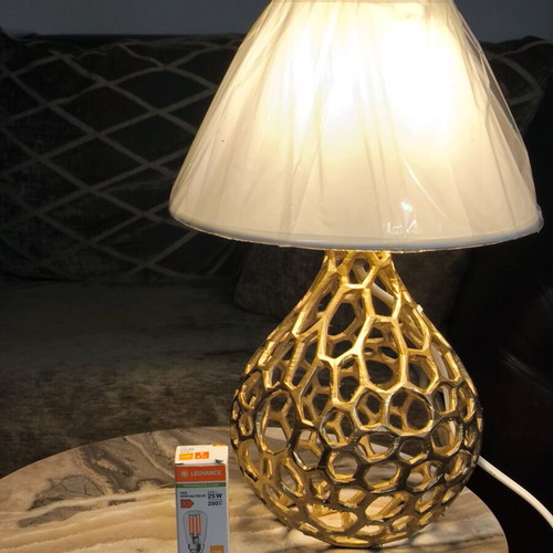 Table lamp like new, gold with white shade