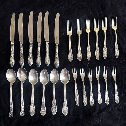 Vintage Soviet Cutlery Set 24 Pieces Used, Silver-Plated Melchior USSR 1970s