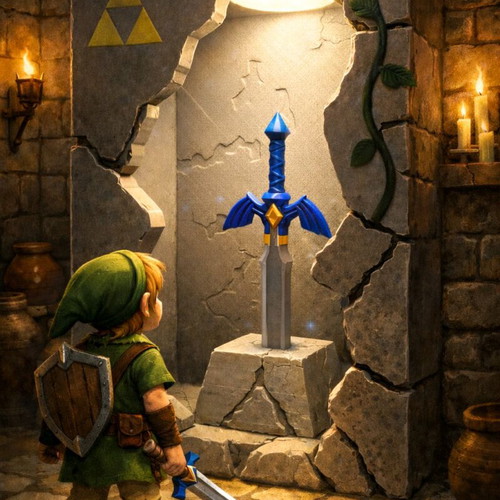 Zelda gaming lamp like new with sword diorama and USB power