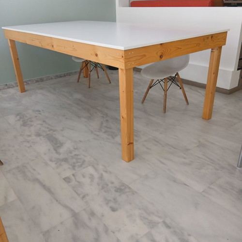 Table for 8-10 people like new, white surface, pine base