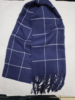 Men's blue checkered scarf new, 100% viscose