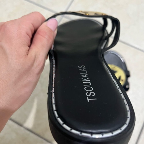 Tsoukalas summer sandal like new, black and gold