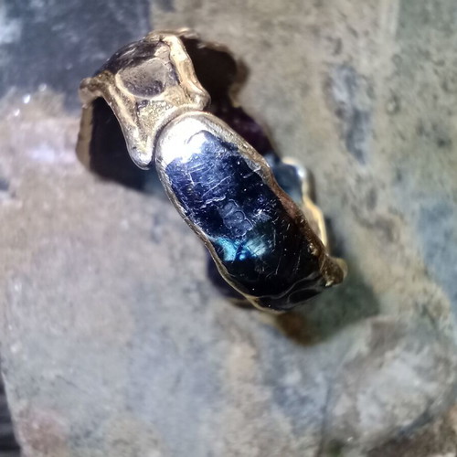 Large handmade silver (925) ring with ruby and 22k gold plating, like new