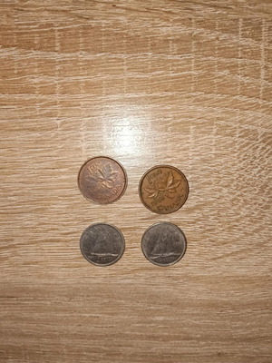 Canada coins used, 2 pcs 1 cent & 2 pcs 10 cent