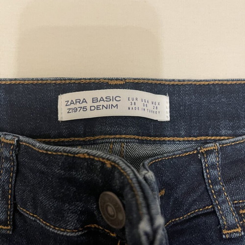 Zara Basic Z1975 dark blue skinny jeans used, beaded details, size 38