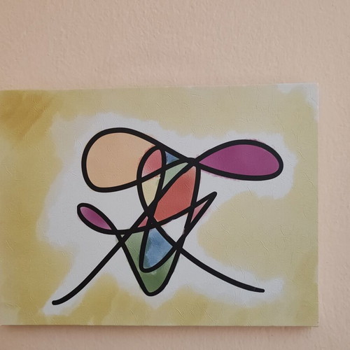 Framed abstract art 48x30 cm on yellow canvas like new
